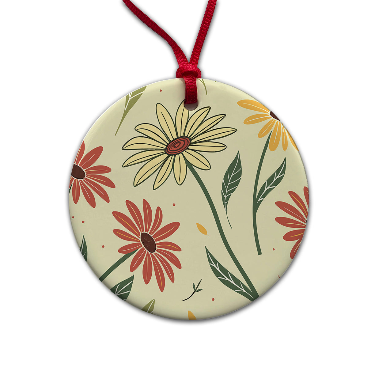 Scattered Sunflowers Sketch Round Ceramic Holiday Christmas Tree Ornament