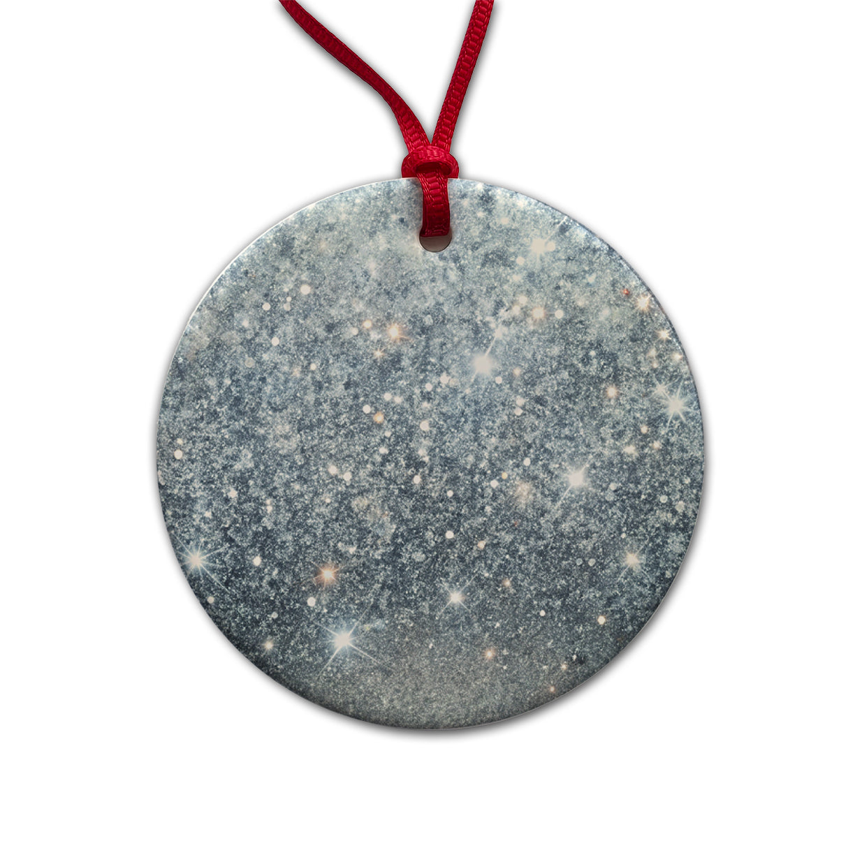Silver Faux Glitter Round Ceramic Holiday Christmas Tree Ornament