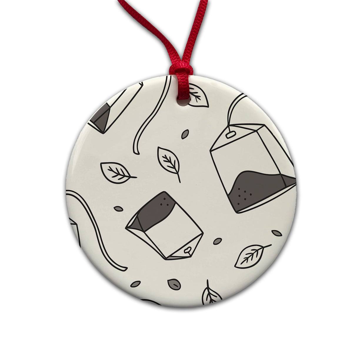 Spinning Tea Bags Round Ceramic Holiday Christmas Tree Ornament