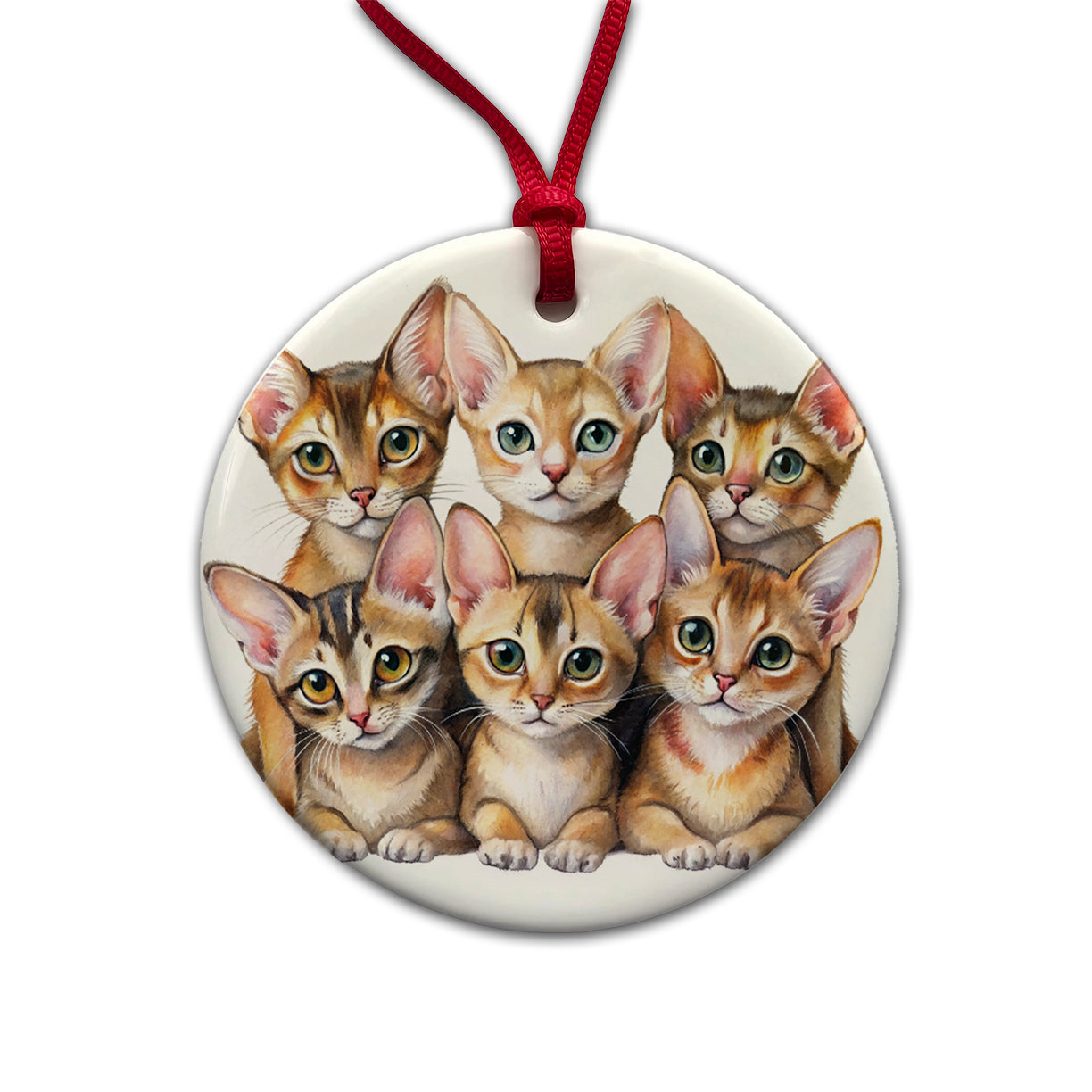 Sweet Abyssinian Cats Round Ceramic Holiday Christmas Tree Ornament