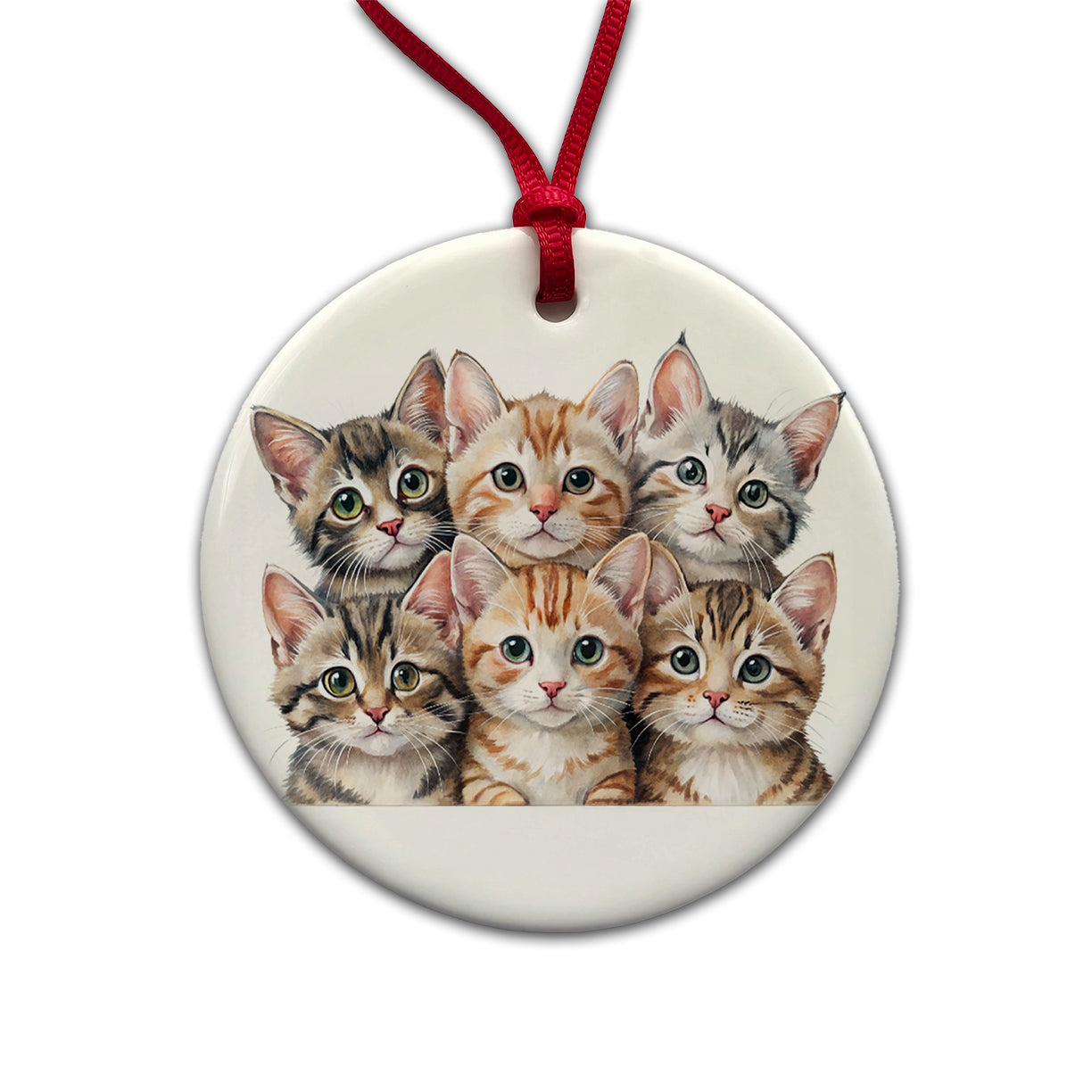 Sweet American Bobtail Cats Round Ceramic Holiday Christmas Tree Ornament