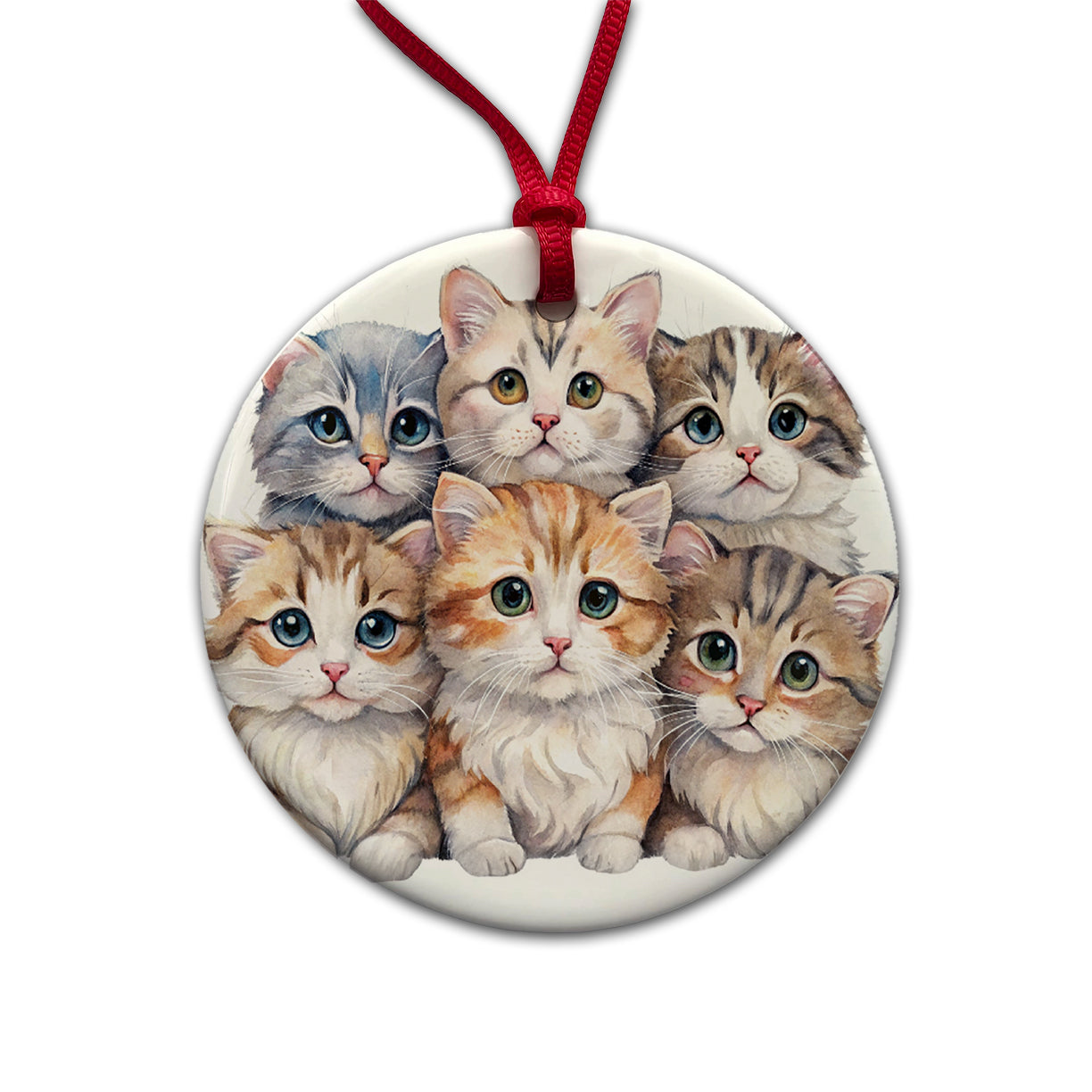Sweet American Curl Cats Round Ceramic Holiday Christmas Tree Ornament