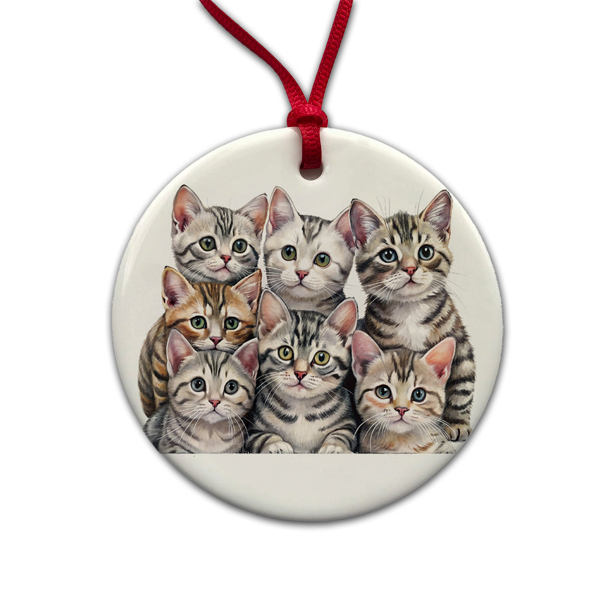 Sweet American Shorthair Cats Round Ceramic Holiday Christmas Tree Ornament