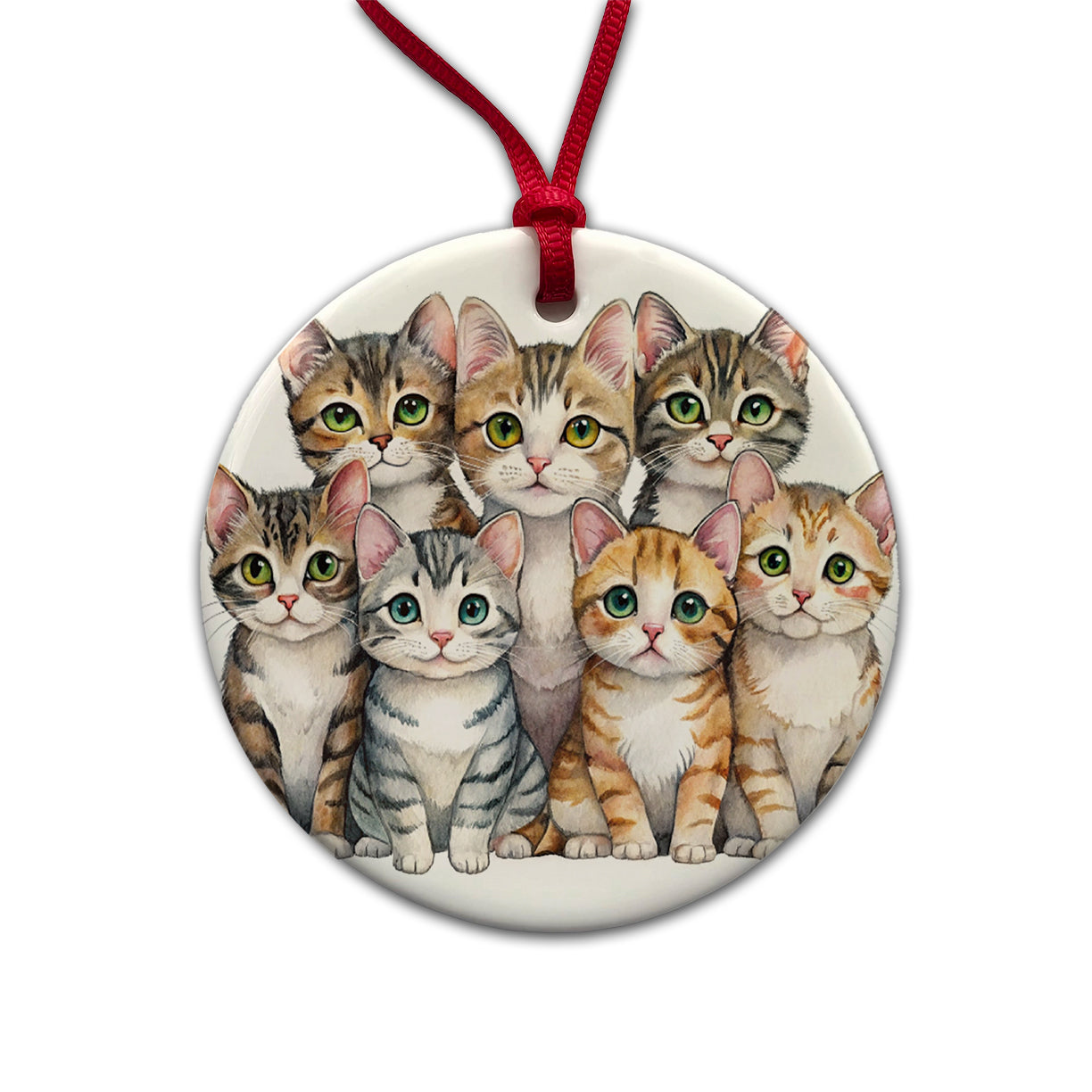 Sweet American Wirehair Cats Round Ceramic Holiday Christmas Tree Ornament