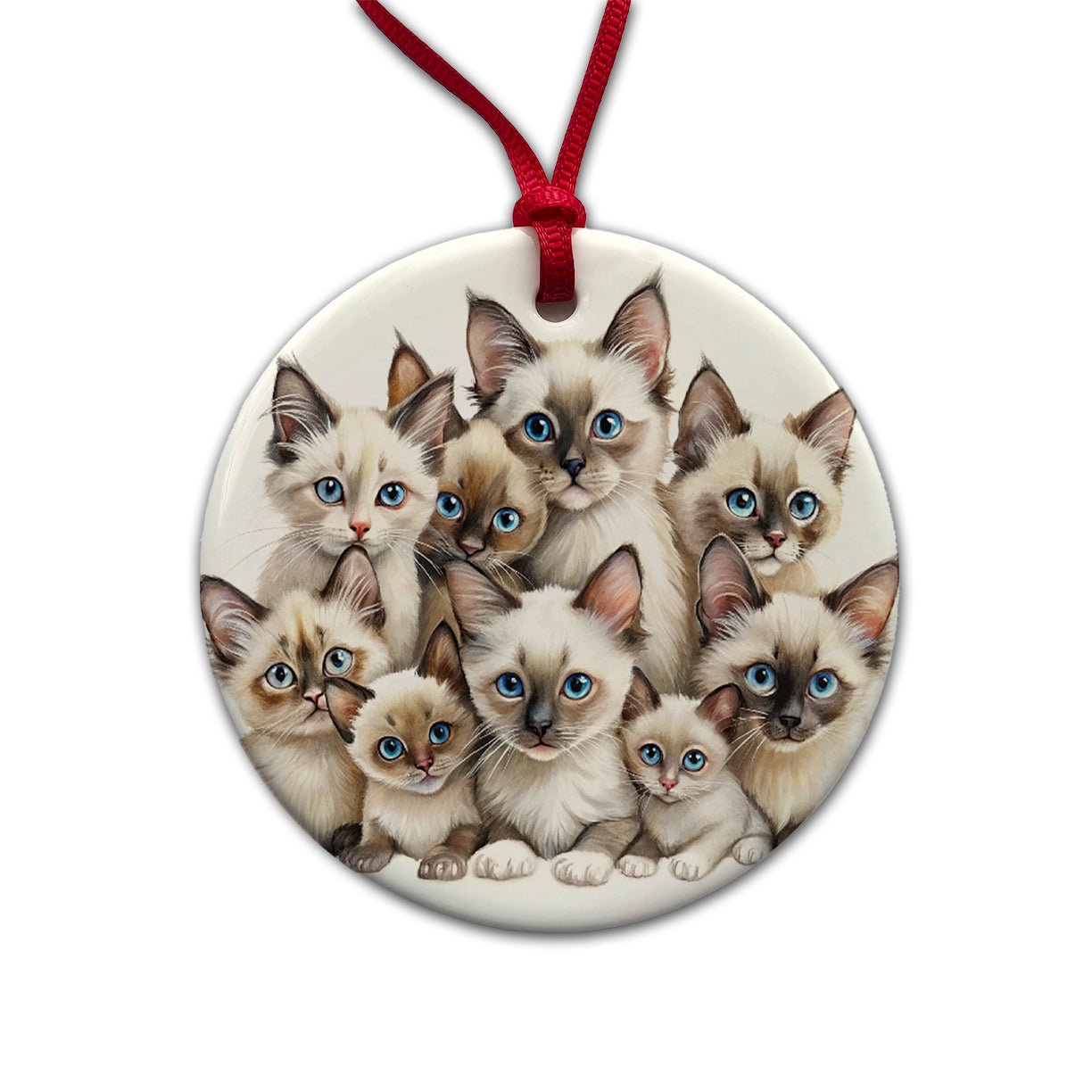 Sweet Balinese Cats Round Ceramic Holiday Christmas Tree Ornament