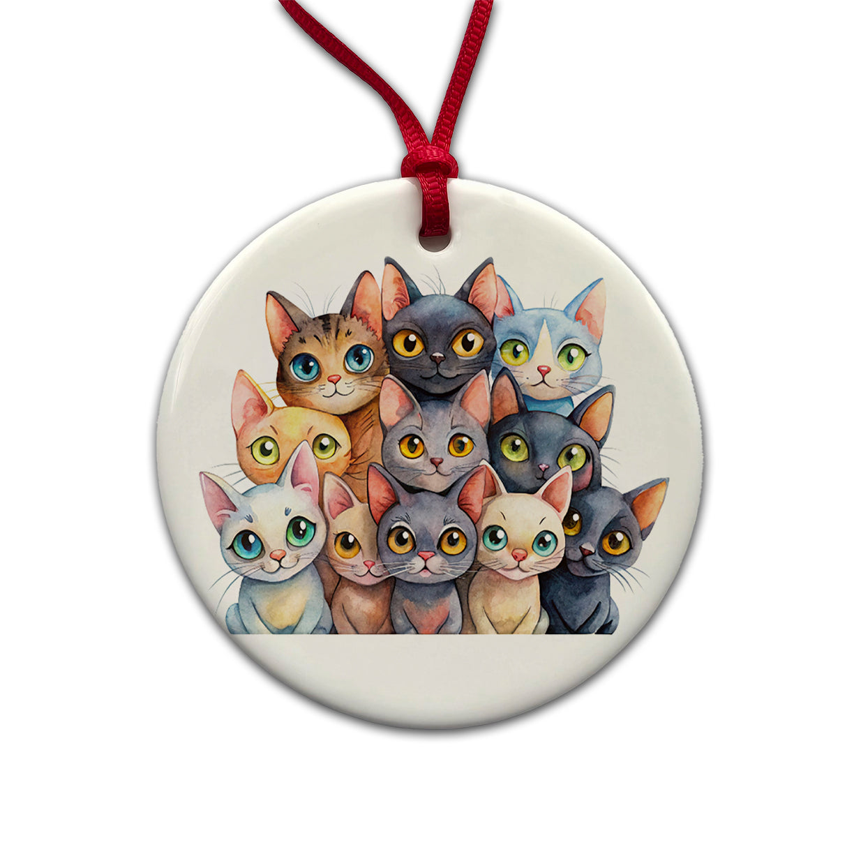 Sweet Bombay Cats Round Ceramic Holiday Christmas Tree Ornament