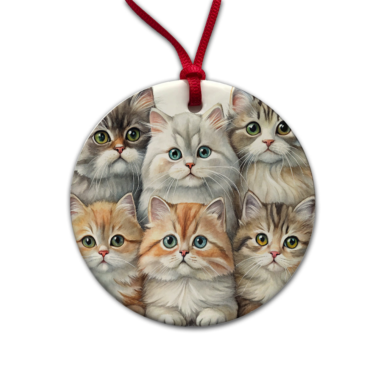 Sweet British Longhair Cats Round Ceramic Holiday Christmas Tree Ornament