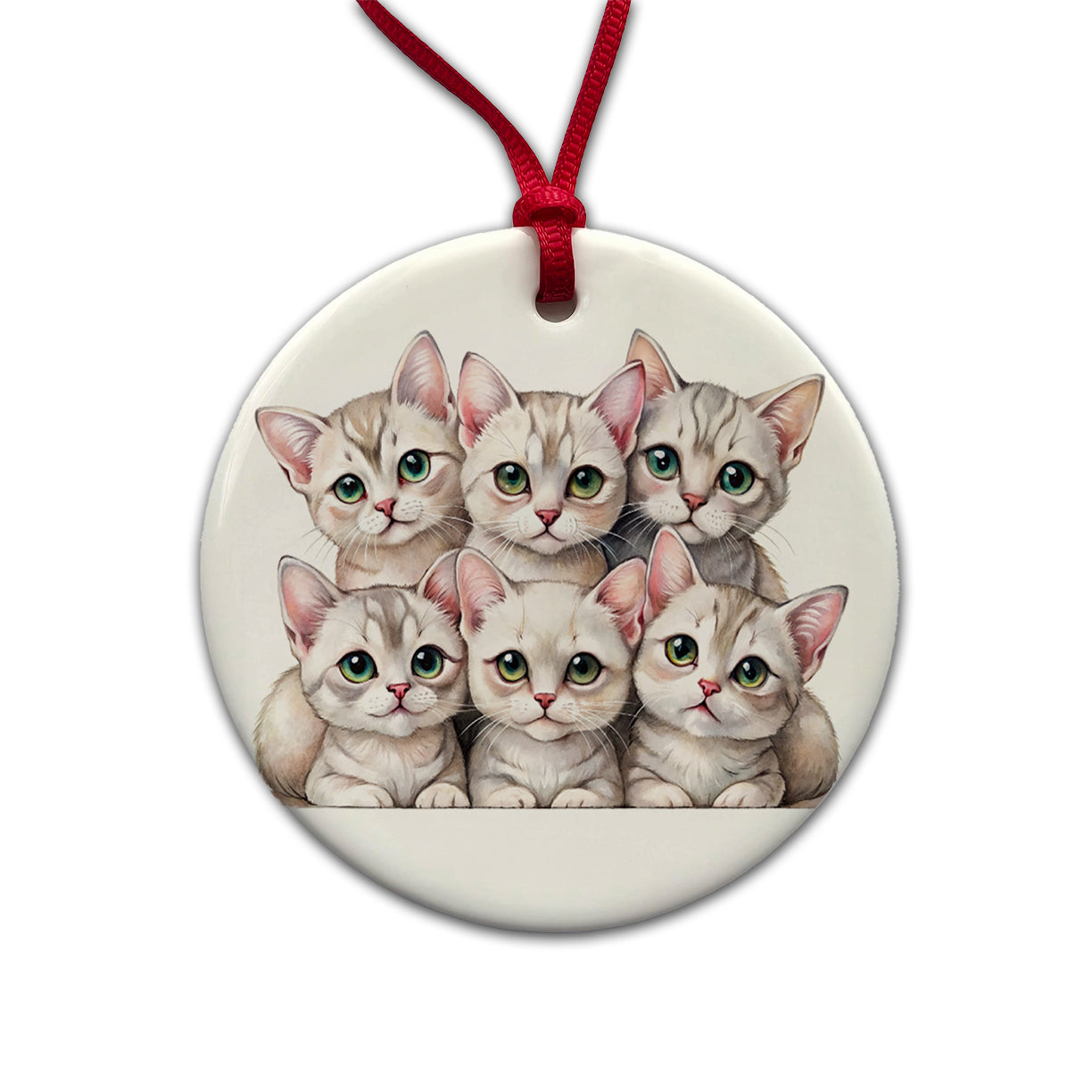 Sweet Burmilla Cats Round Ceramic Holiday Christmas Tree Ornament