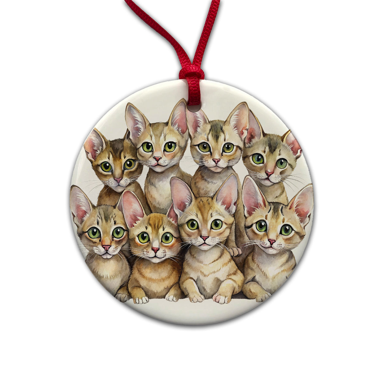 Sweet Chausie Cats Round Ceramic Holiday Christmas Tree Ornament