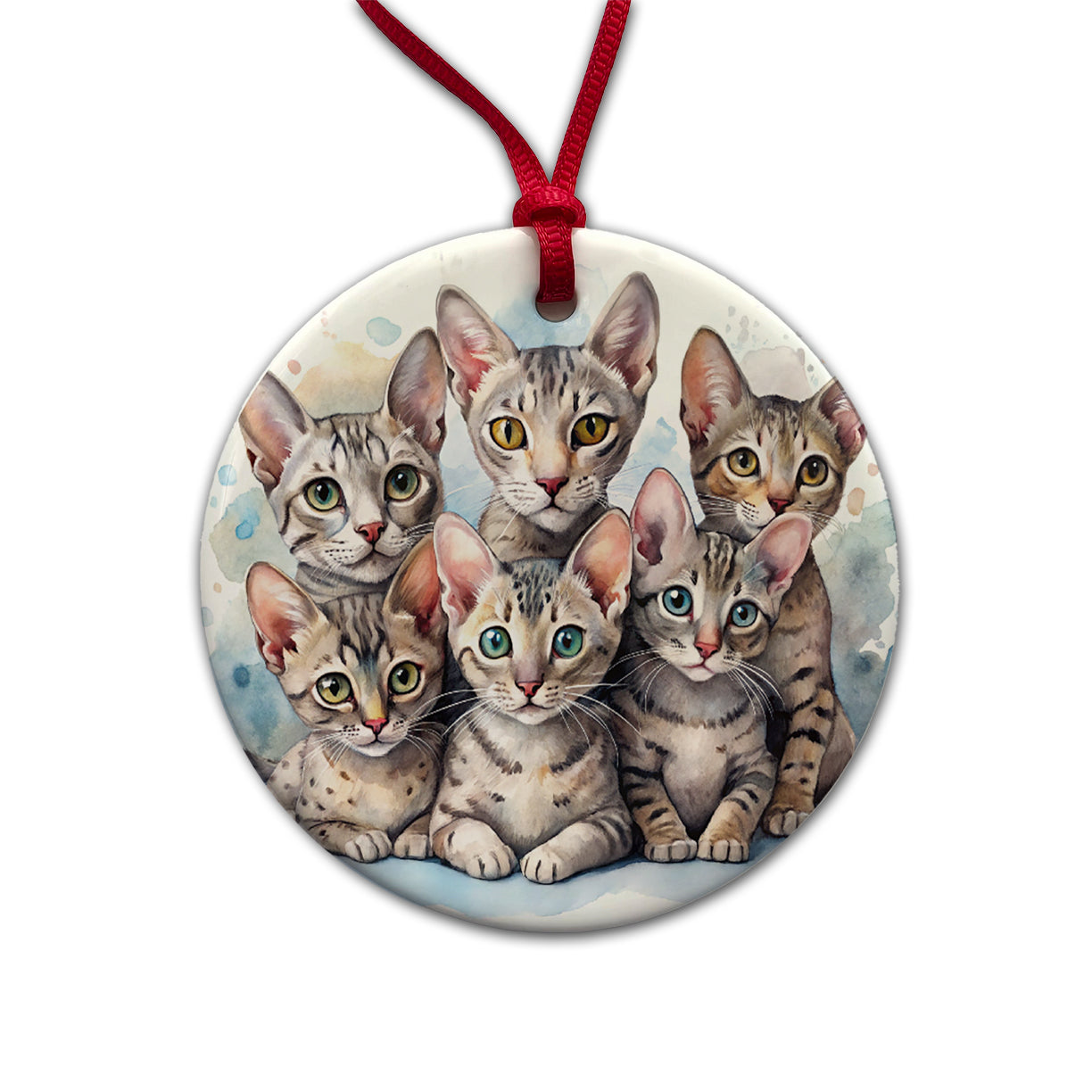 Sweet Egyptian Mau Cats Round Ceramic Holiday Christmas Tree Ornament