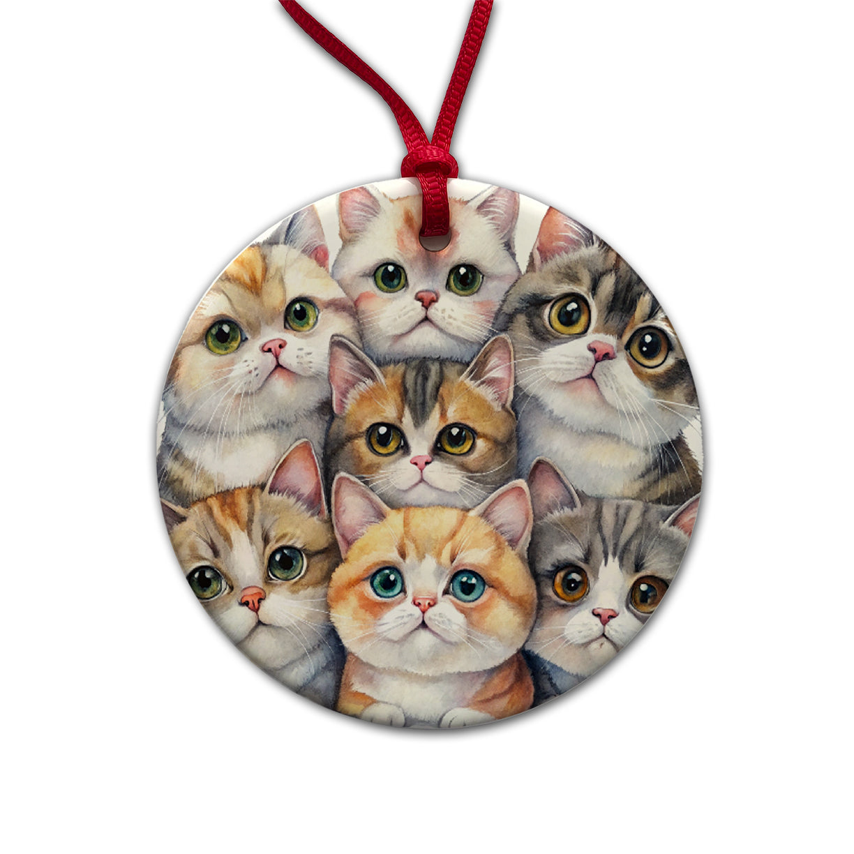 Sweet Exotic Shorthair Cats Round Ceramic Holiday Christmas Tree Ornament