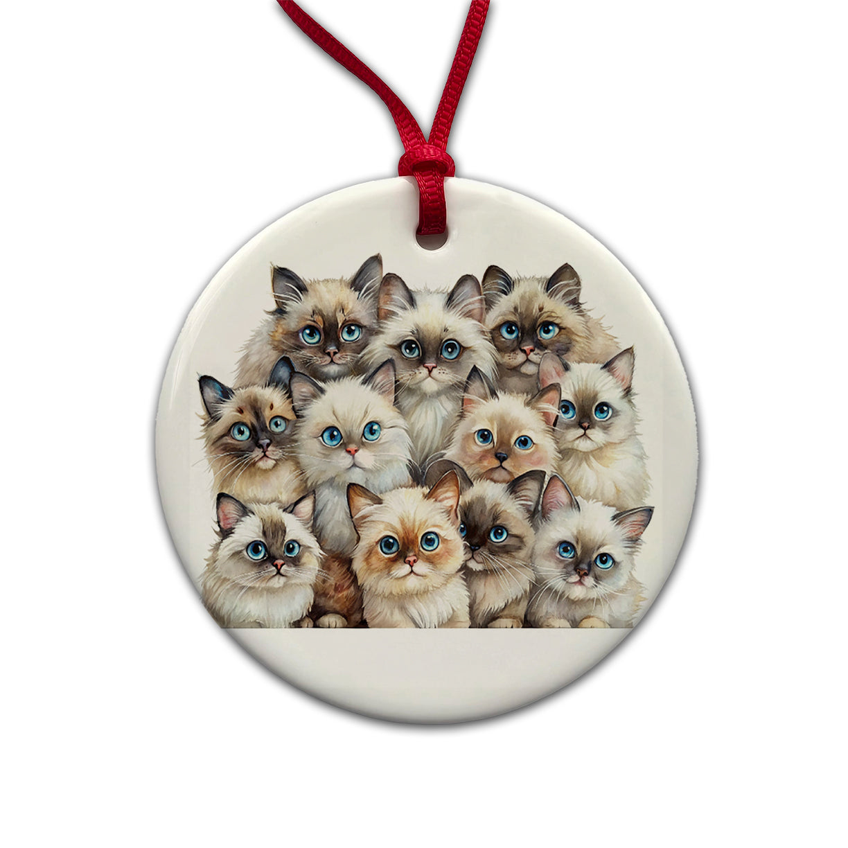 Sweet Himalayan Cats Round Ceramic Holiday Christmas Tree Ornament
