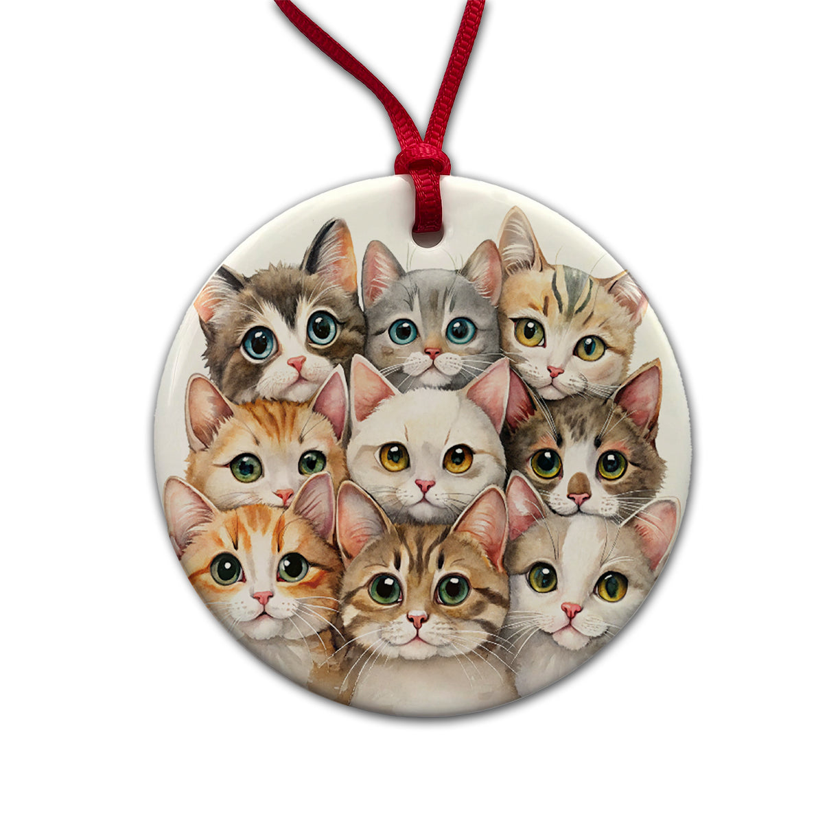 Sweet Javanese Cats Round Ceramic Holiday Christmas Tree Ornament