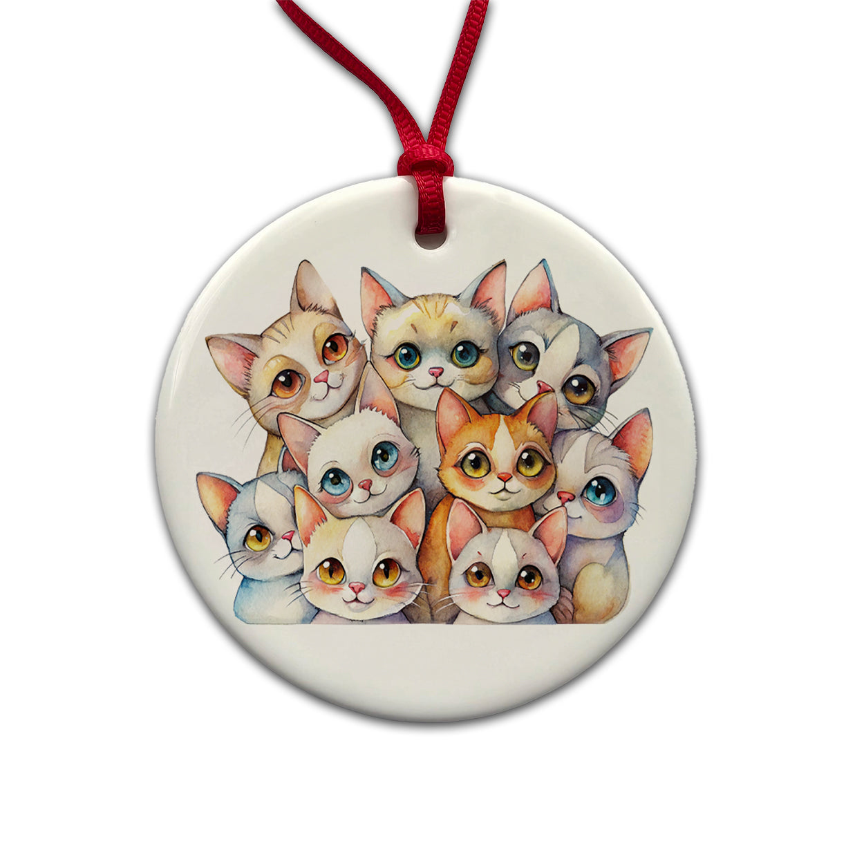 Sweet Khao Manee Cats Round Ceramic Holiday Christmas Tree Ornament