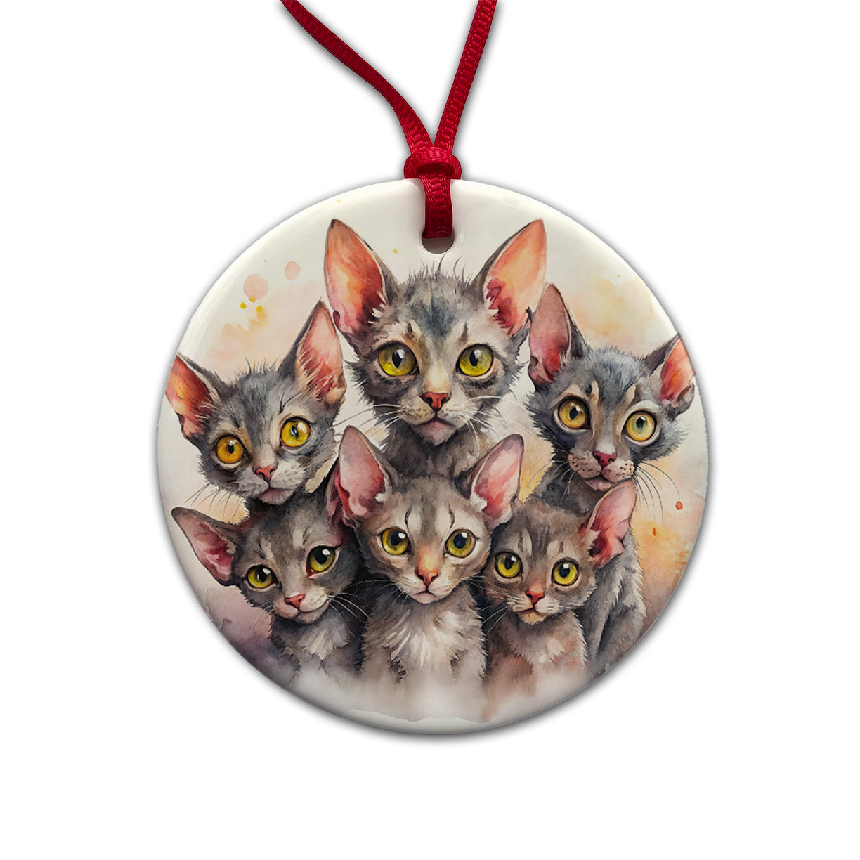 Sweet Lykoi Cats Round Ceramic Holiday Christmas Tree Ornament