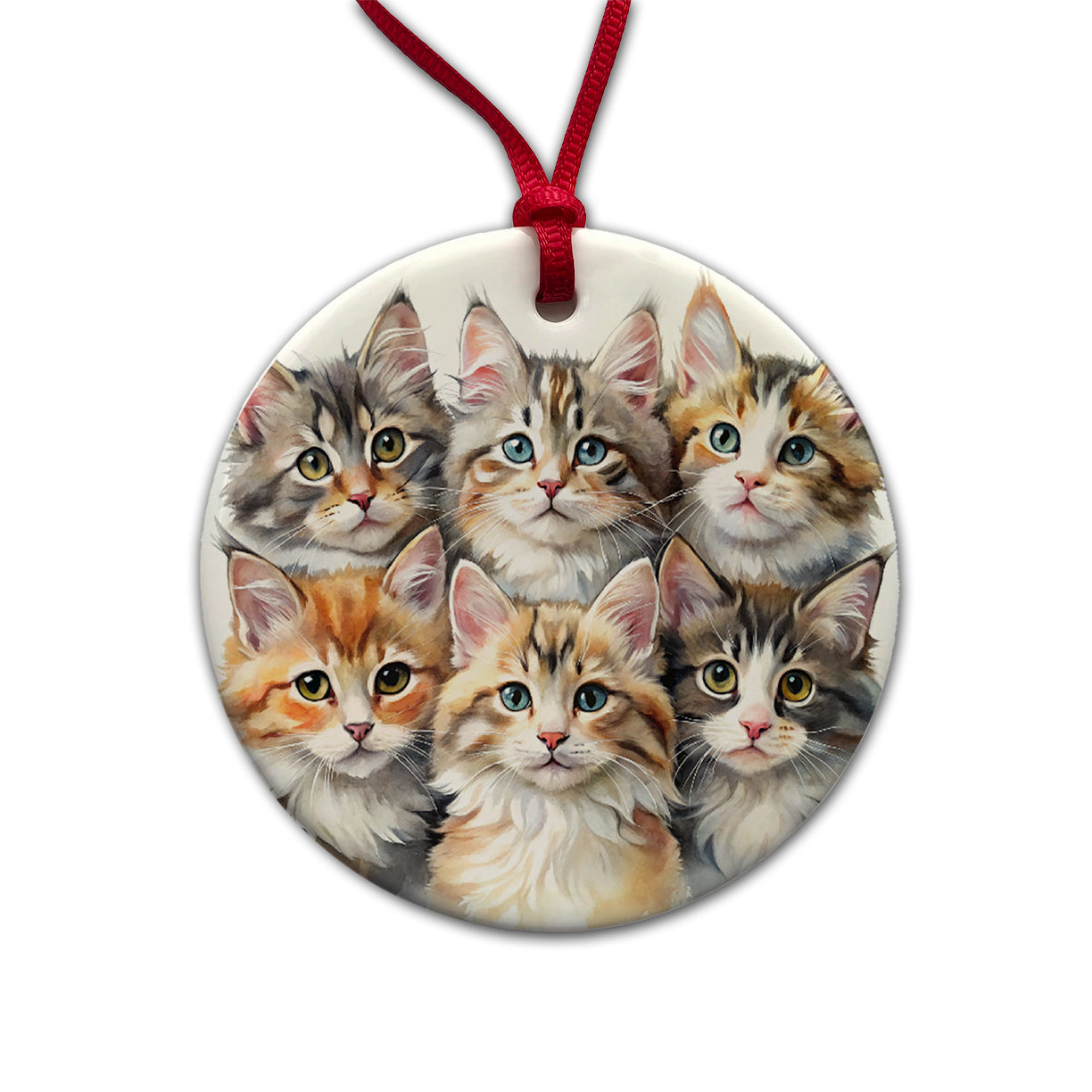 Sweet Maine Coon Cats Round Ceramic Holiday Christmas Tree Ornament