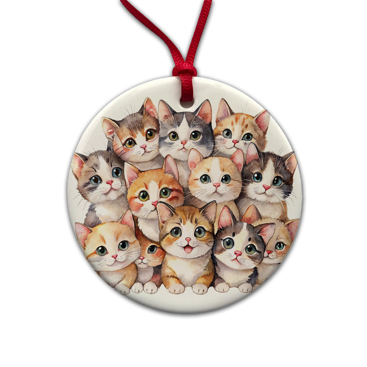 Sweet Munchkin Cats Round Ceramic Holiday Christmas Tree Ornament