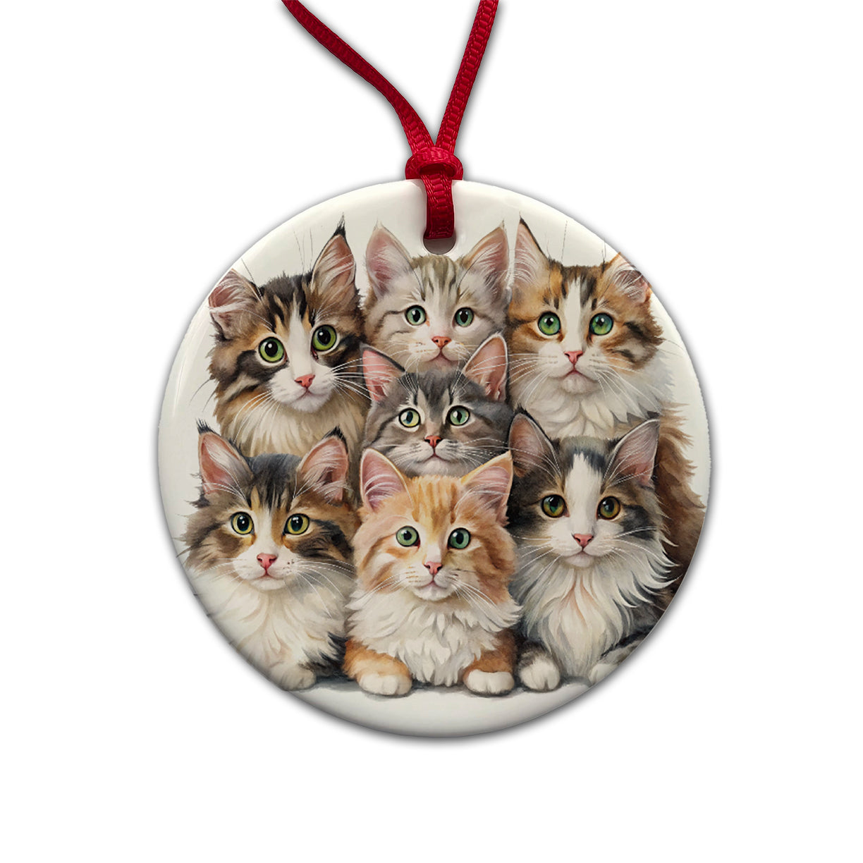 Sweet Norwegian Forest Cats Round Ceramic Holiday Christmas Tree Ornament