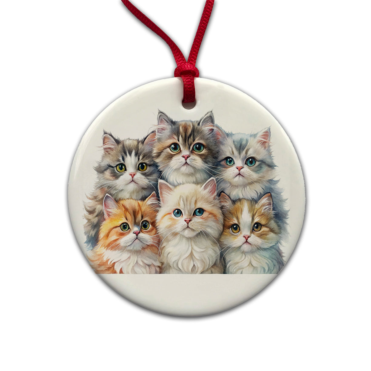Sweet Persian Cats Round Ceramic Holiday Christmas Tree Ornament