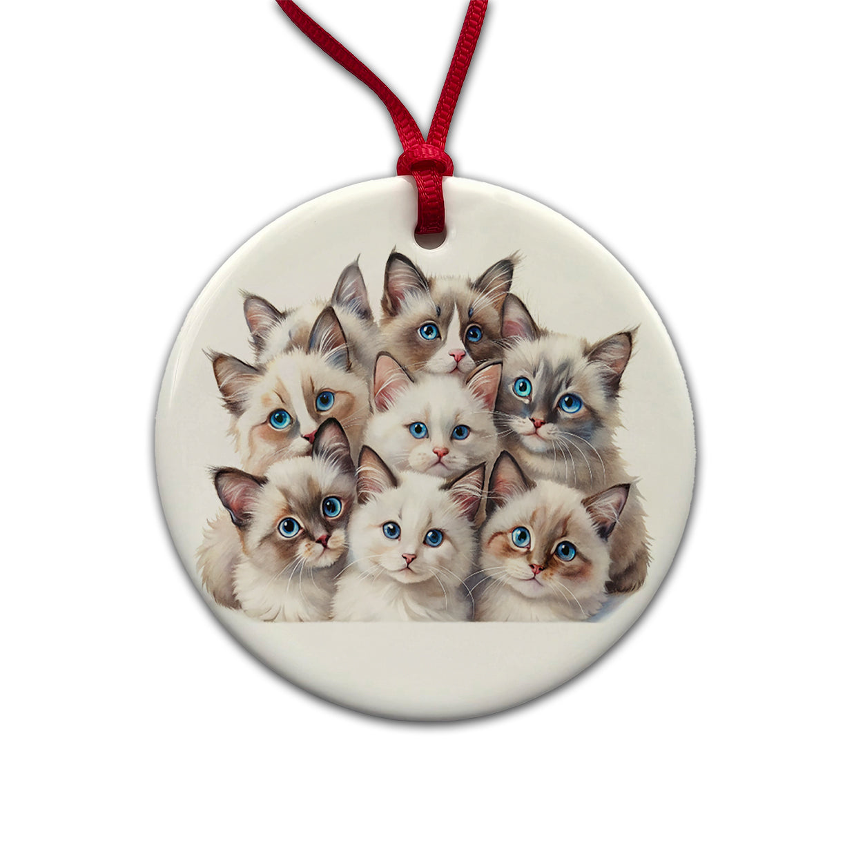 Sweet Ragdoll Cats Round Ceramic Holiday Christmas Tree Ornament