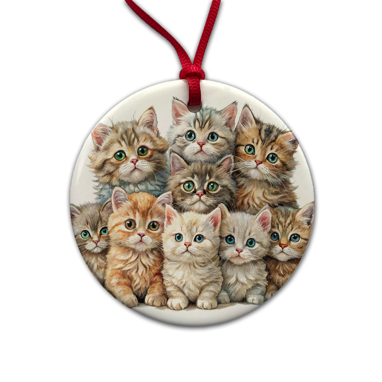 Sweet Selkirk Rex Cats Round Ceramic Holiday Christmas Tree Ornament