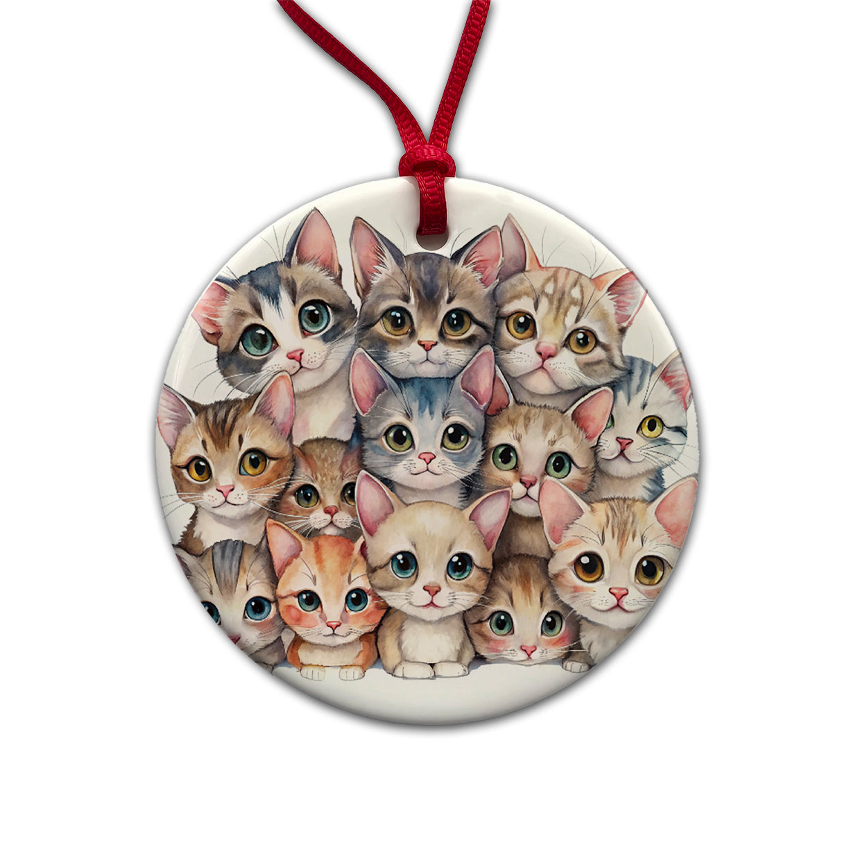 Sweet Singapura Cats Round Ceramic Holiday Christmas Tree Ornament