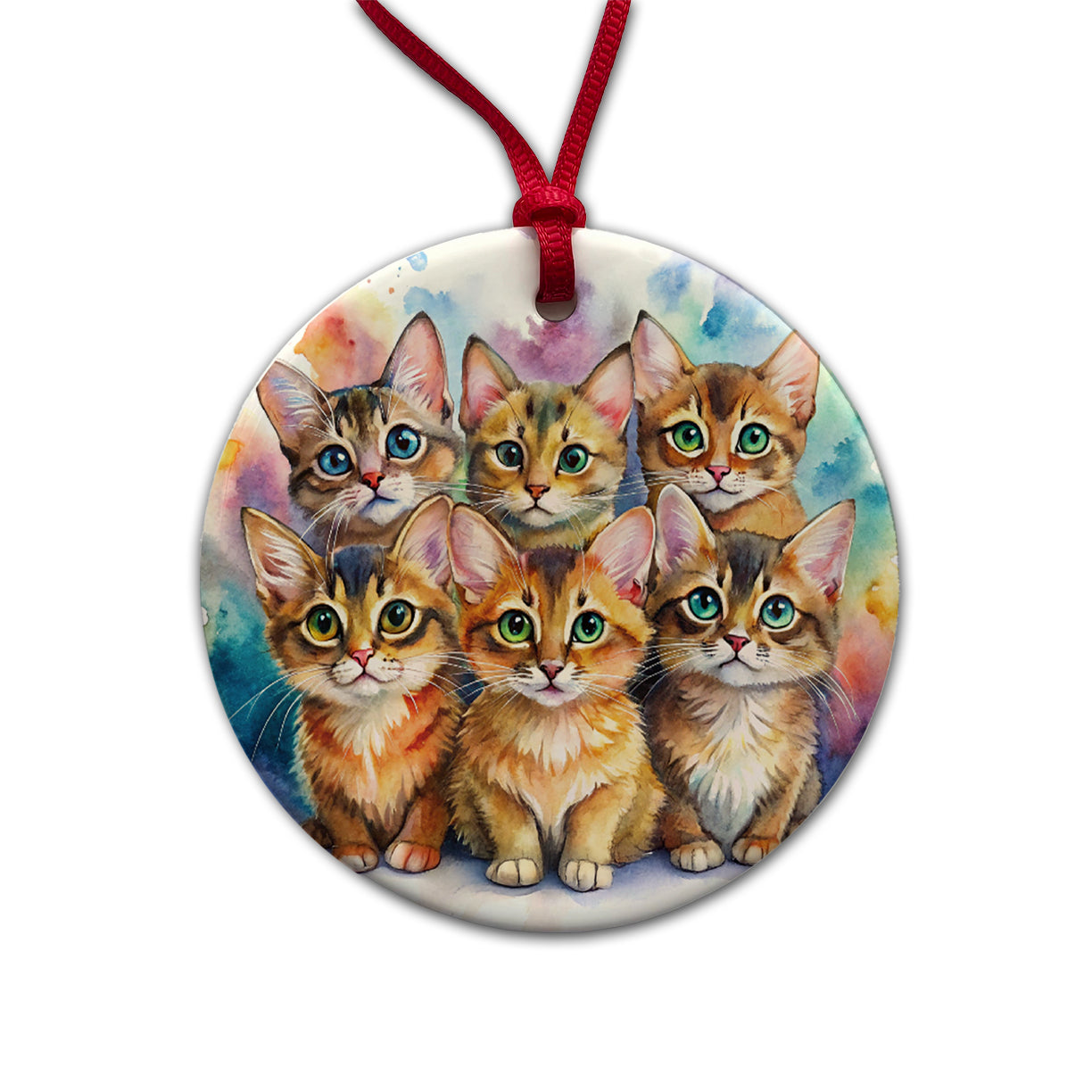 Sweet Somali Cats Round Ceramic Holiday Christmas Tree Ornament
