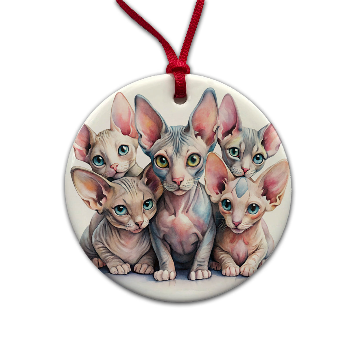 Sweet Sphynx Cats Round Ceramic Holiday Christmas Tree Ornament
