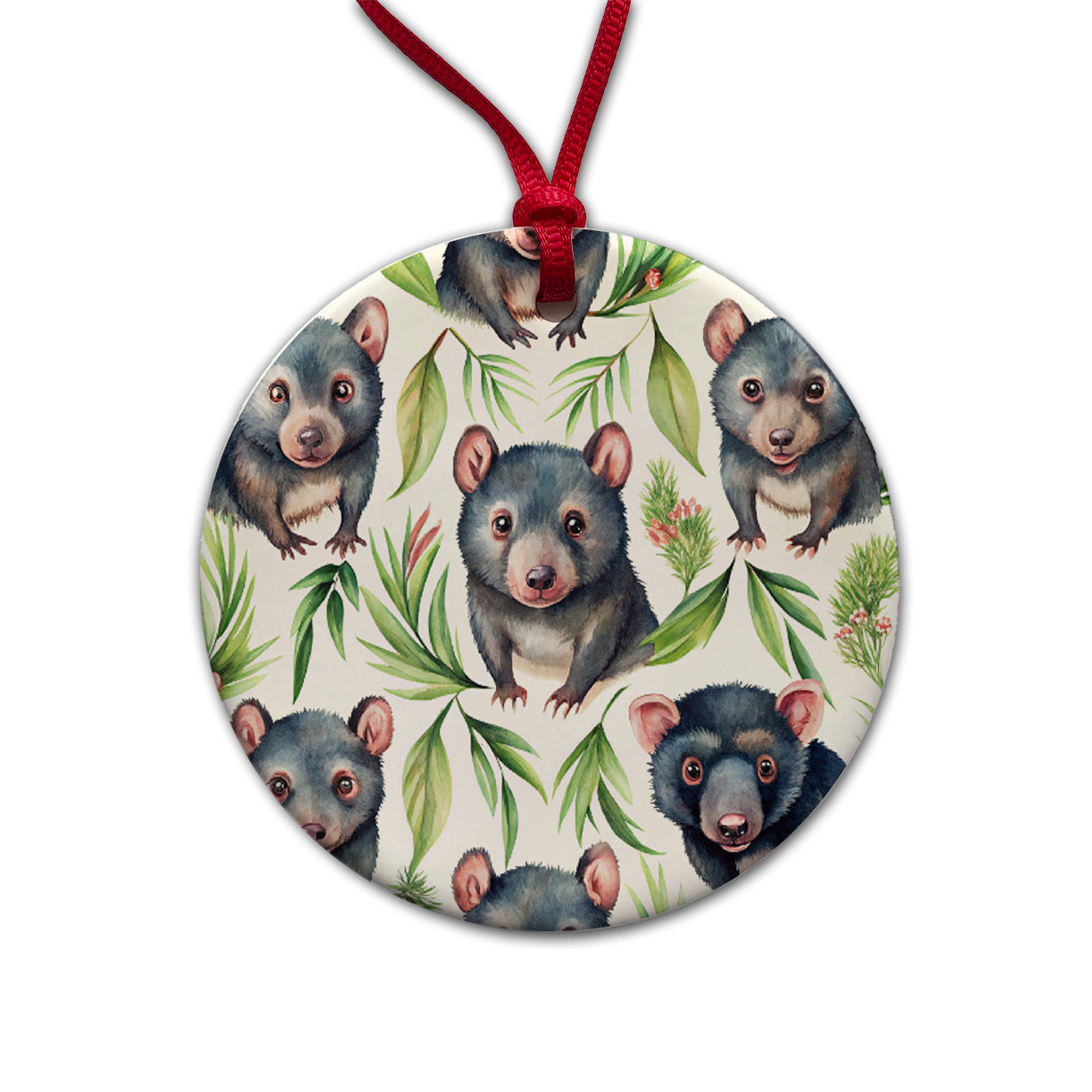 Sweet Tasmanian Devils Round Ceramic Holiday Christmas Tree Ornament