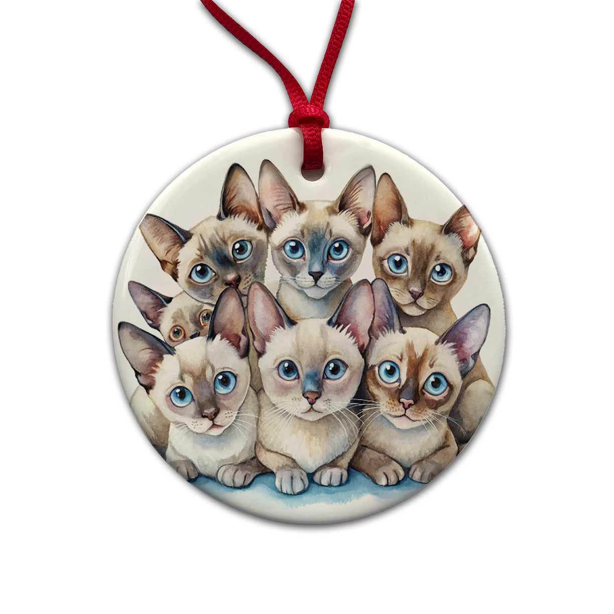 Sweet Tonkinese Cats Round Ceramic Holiday Christmas Tree Ornament