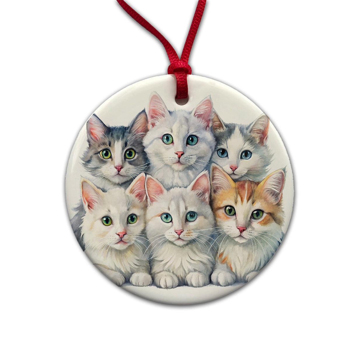 Sweet Turkish Angora Cats Round Ceramic Holiday Christmas Tree Ornament