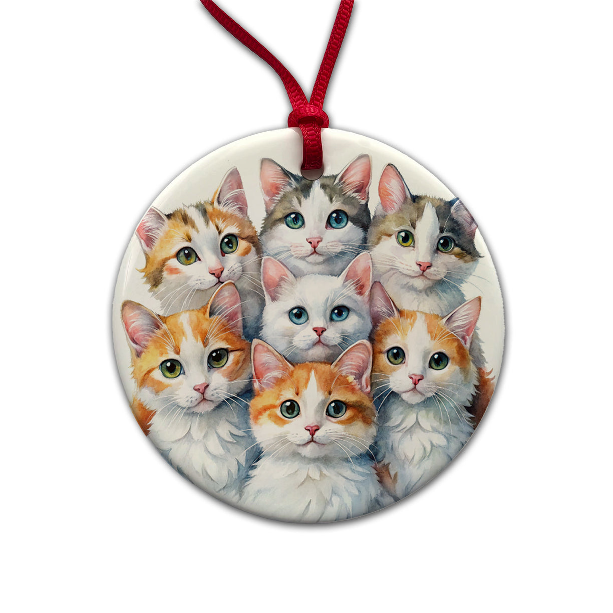 Sweet Turkish Van Cats Round Ceramic Holiday Christmas Tree Ornament