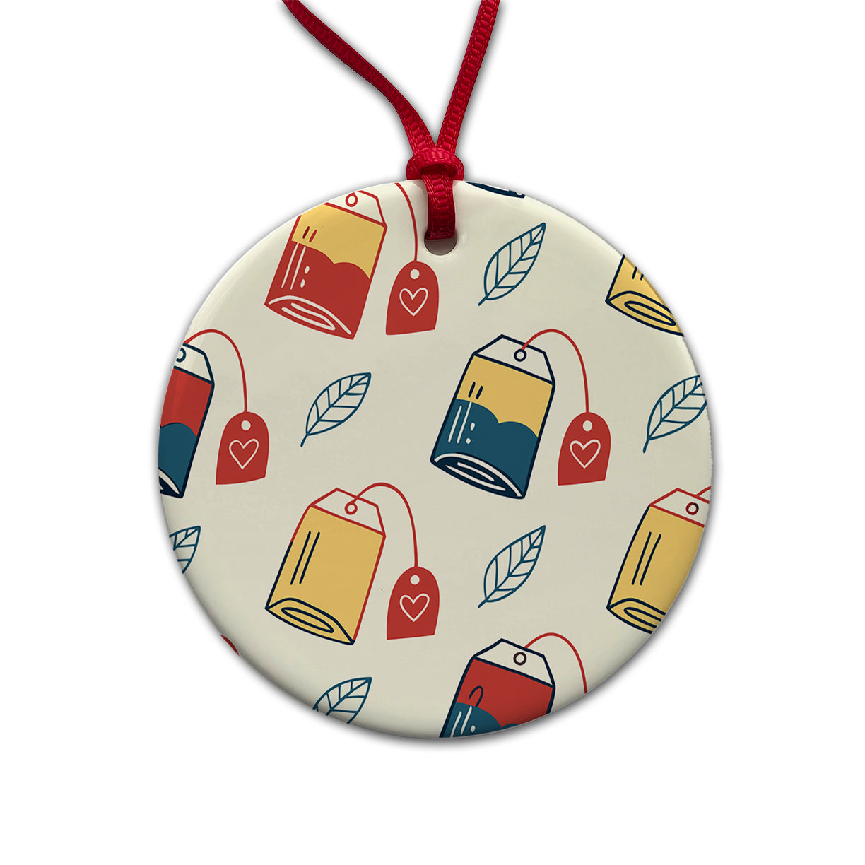 Tea Bags Fun Scattered Round Ceramic Holiday Christmas Tree Ornament