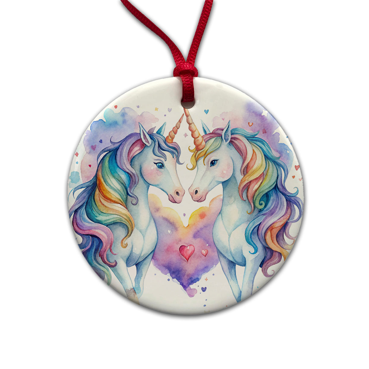Unicorns In Love Valentine's Day Round Ceramic Holiday Christmas Tree Ornament