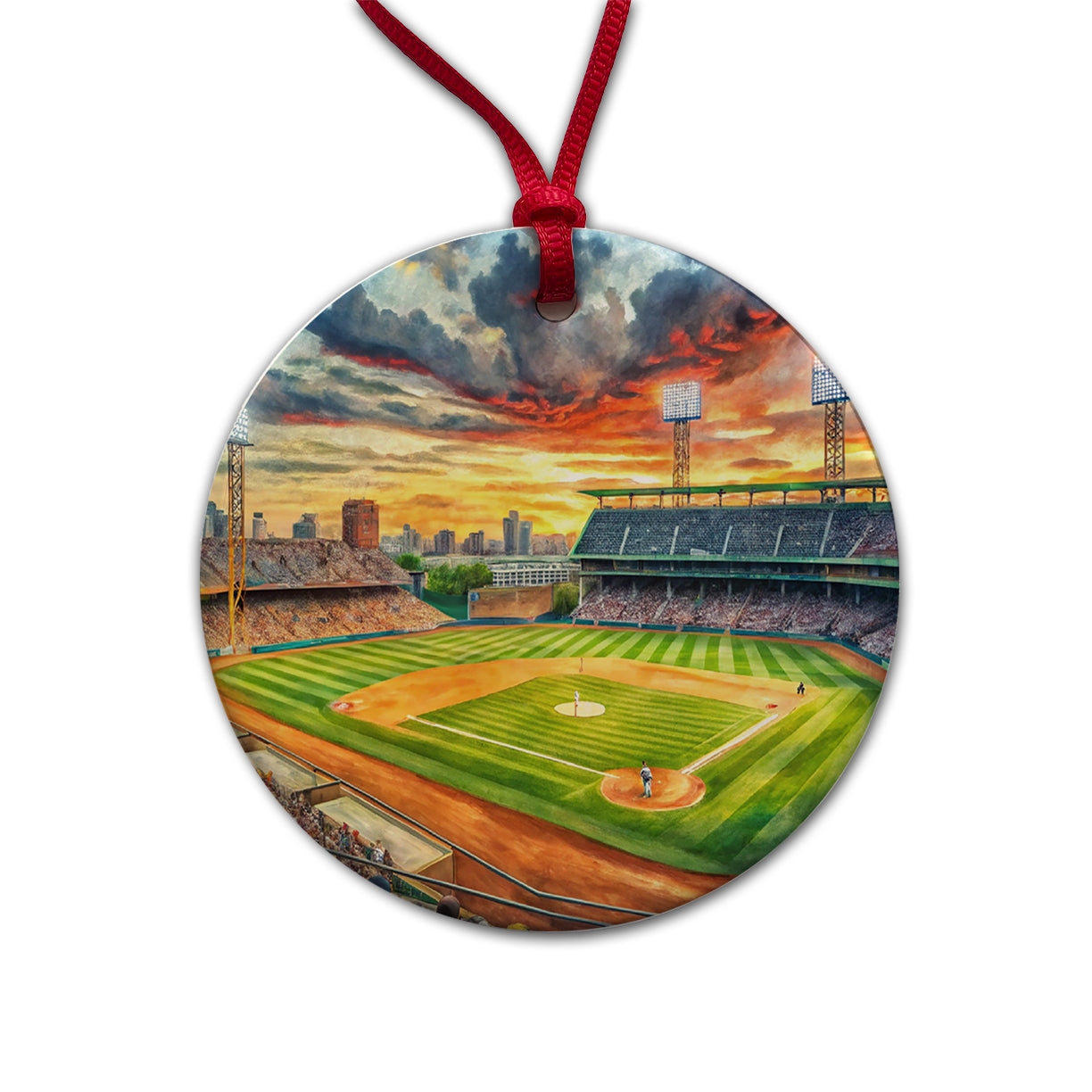 Baseball Game at the Stadium Round Ceramic Holiday Christmas Tree Ornament