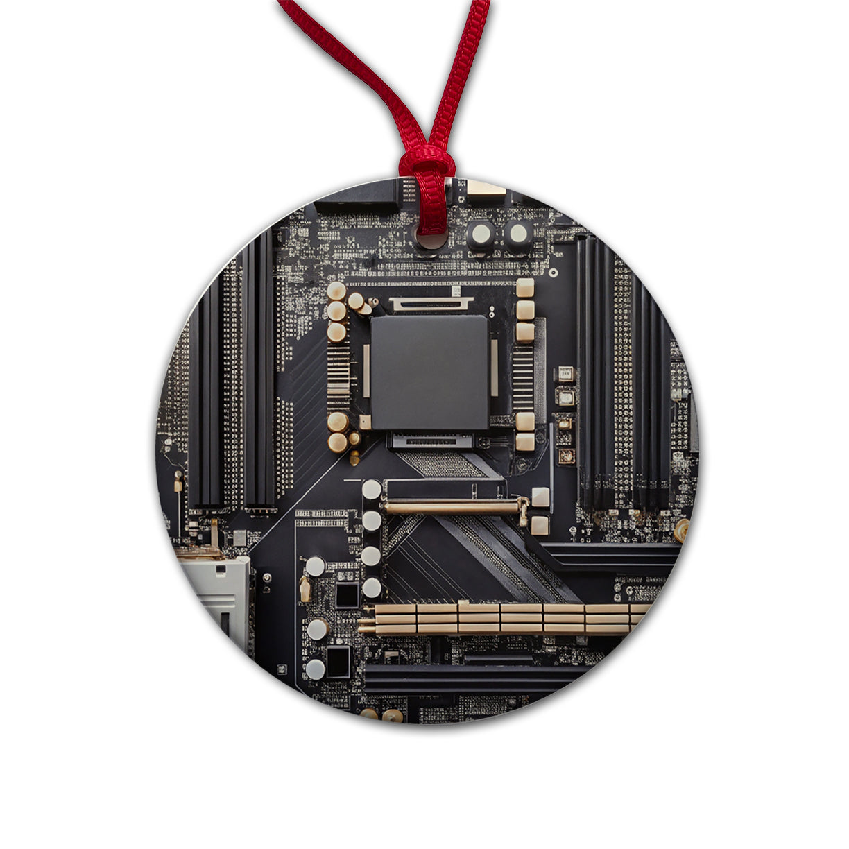 Black Gaming Computer Motherboard Round Ceramic Holiday Christmas Tree Ornament