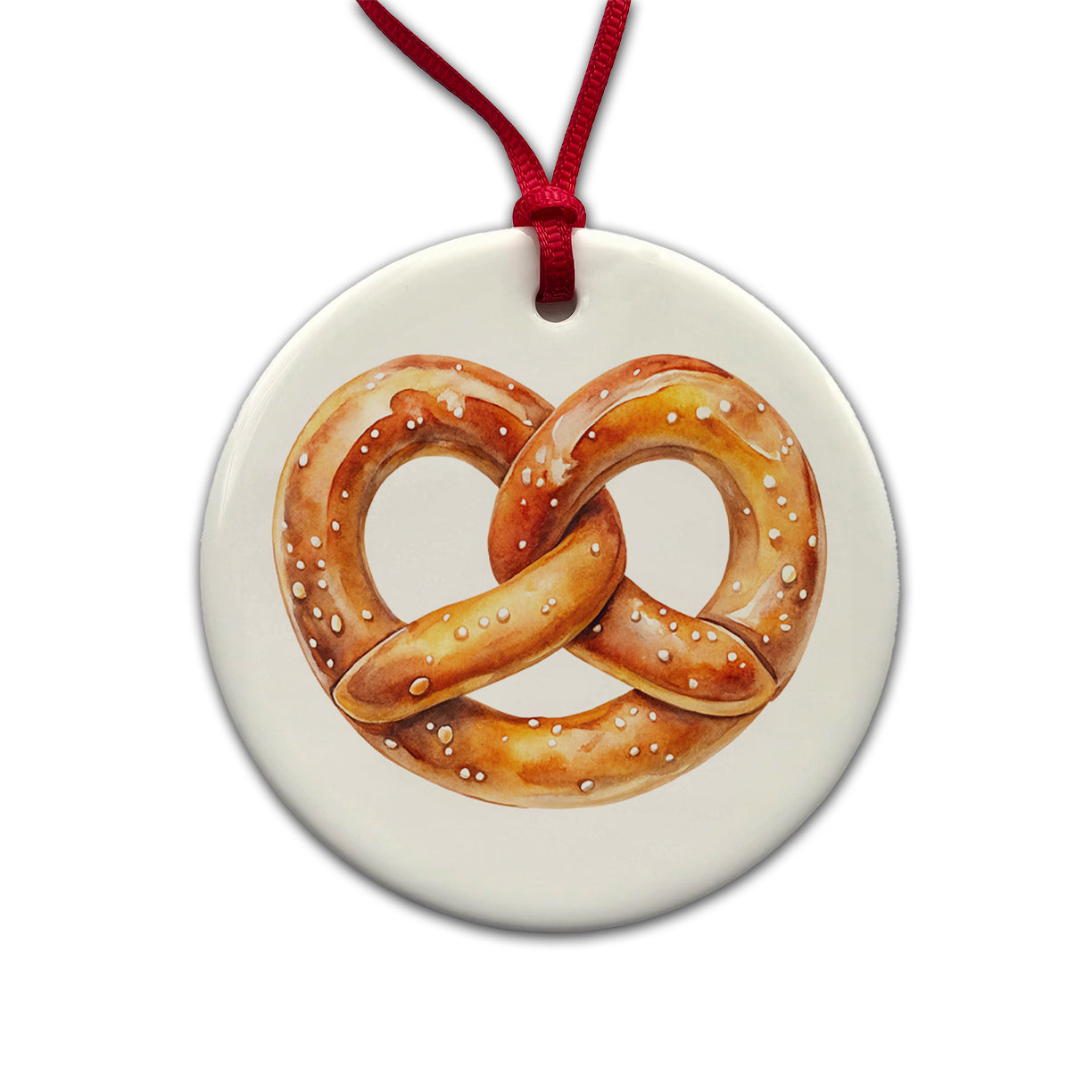 Pretzel Knot Oktoberfest Watercolor Round Ceramic Holiday Christmas Tree Ornament