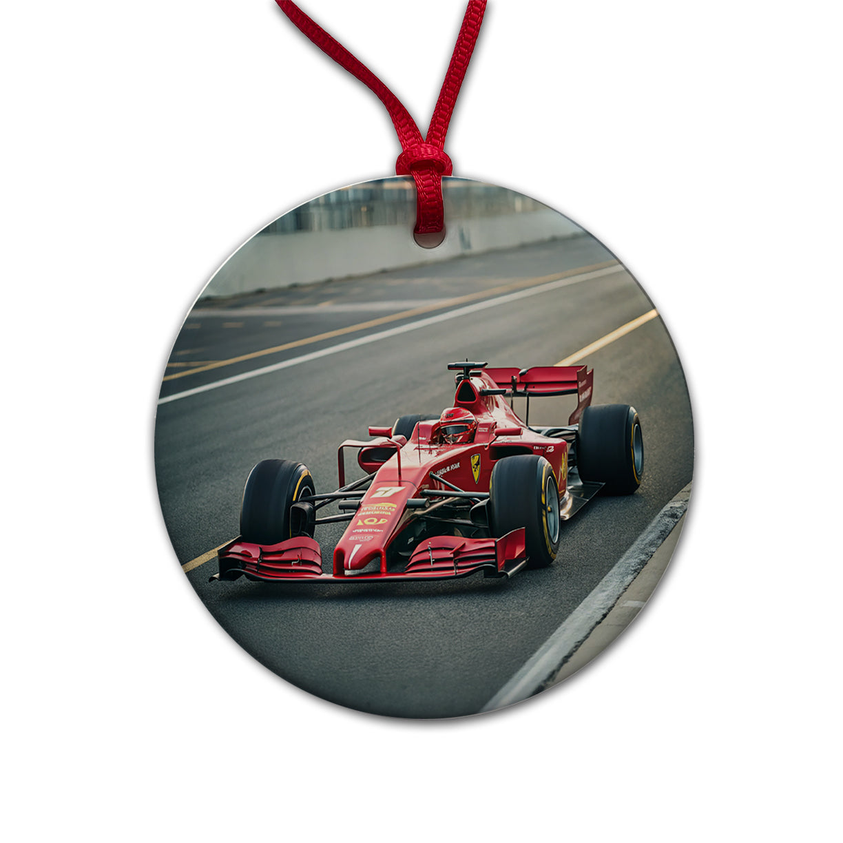 Red Racing Sports Car Round Ceramic Holiday Christmas Tree Ornament
