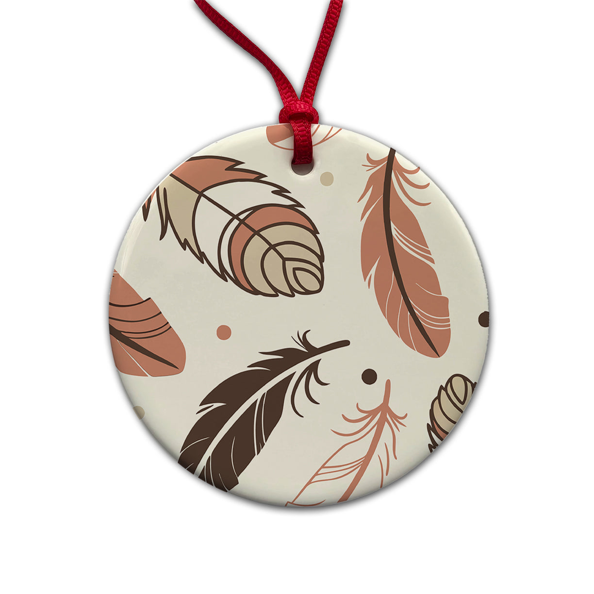 Boho Feathers Round Ceramic Holiday Christmas Tree Ornament