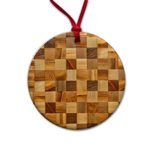 Butcher Block Round Ceramic Holiday Christmas Tree Ornament