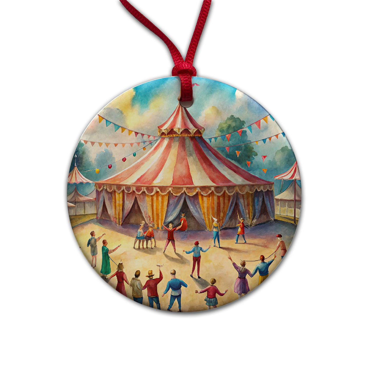 Circus Big Top Excitement Round Ceramic Holiday Christmas Tree Ornament