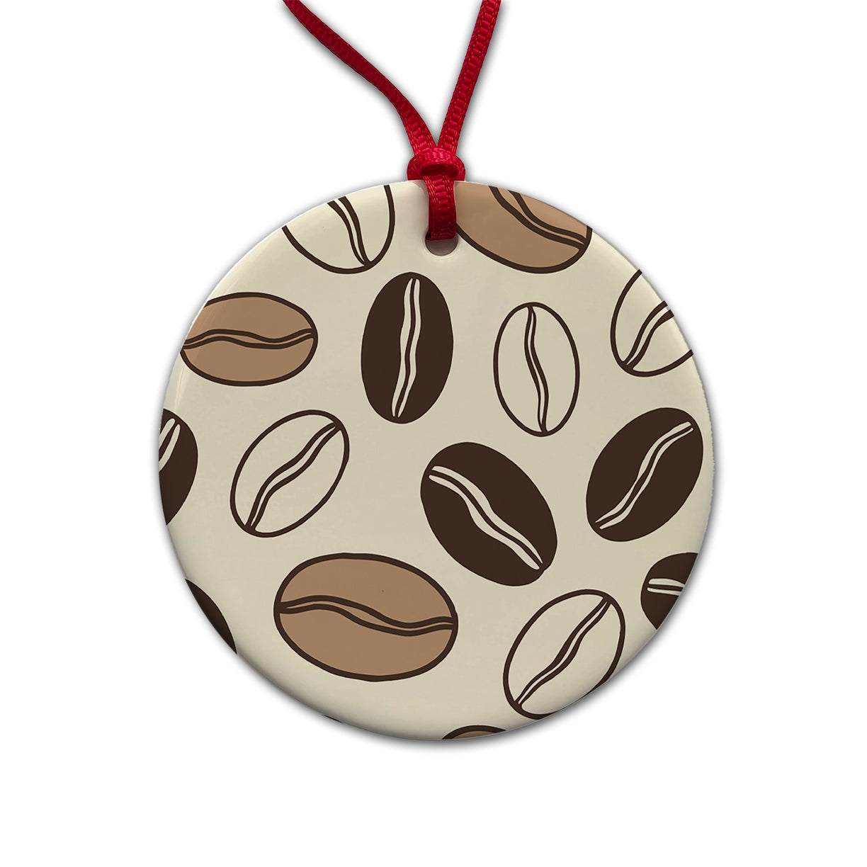 Coffee Beans Sketch Round Ceramic Holiday Christmas Tree Ornament