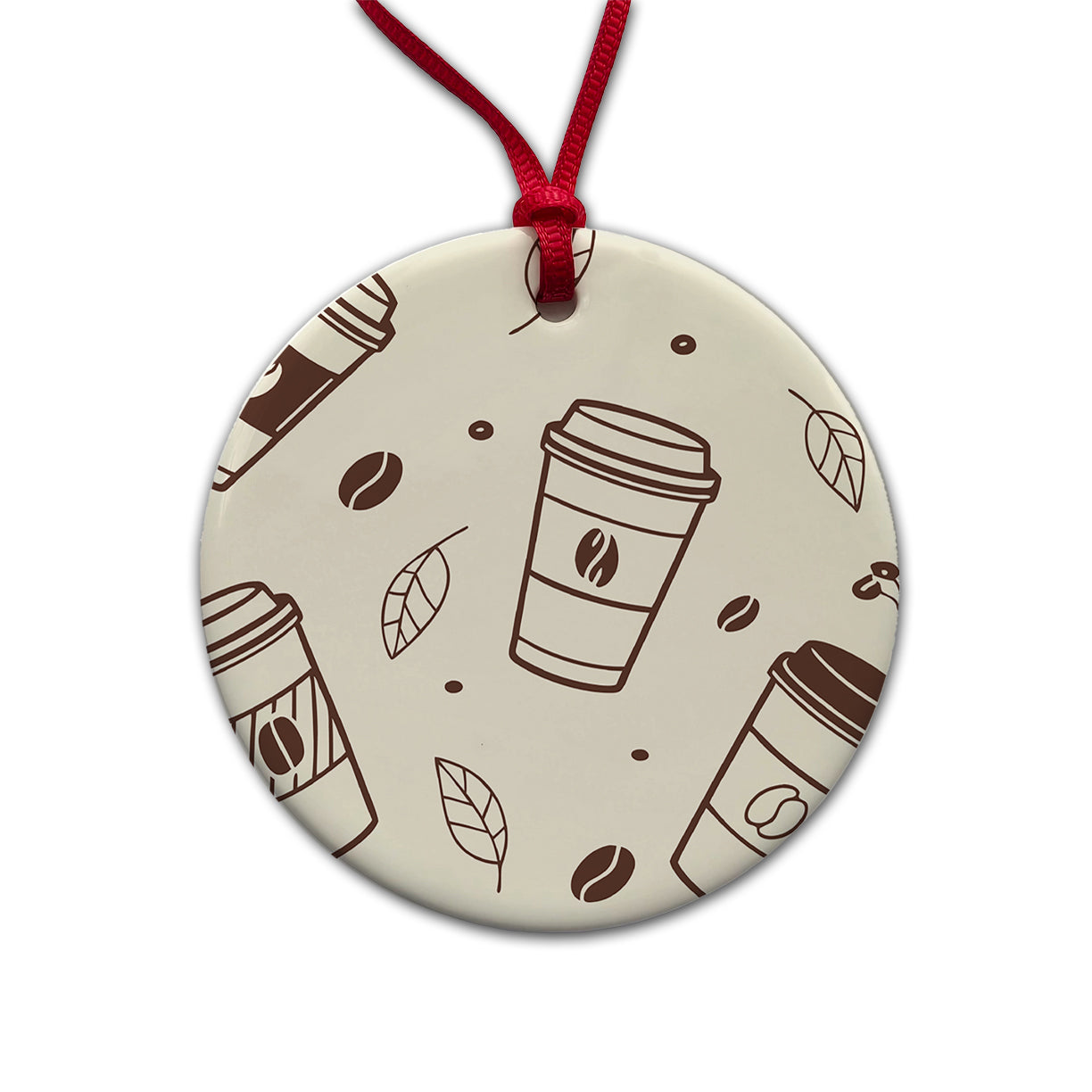 Coffee Cups Scattered Round Ceramic Holiday Christmas Tree Ornament