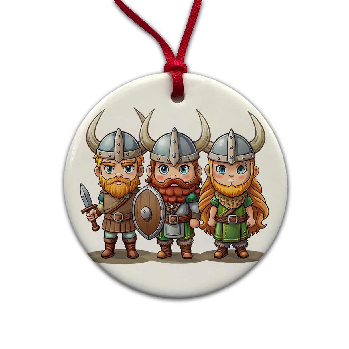 Cute Vikings Round Ceramic Holiday Christmas Tree Ornament