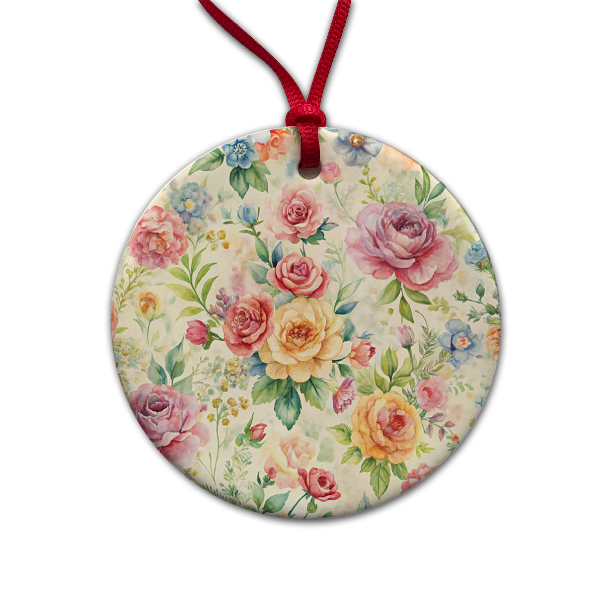 Ditsy Floral Flowers Pattern Round Ceramic Holiday Christmas Tree Ornament