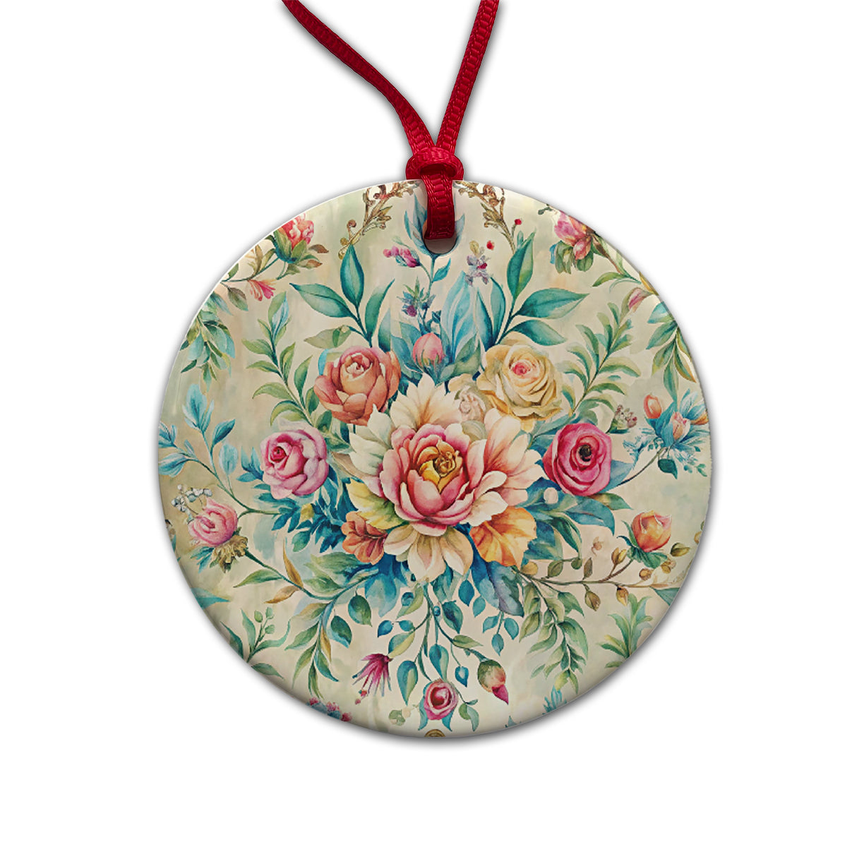 Elegant Bohemian Wallpaper Round Ceramic Holiday Christmas Tree Ornament