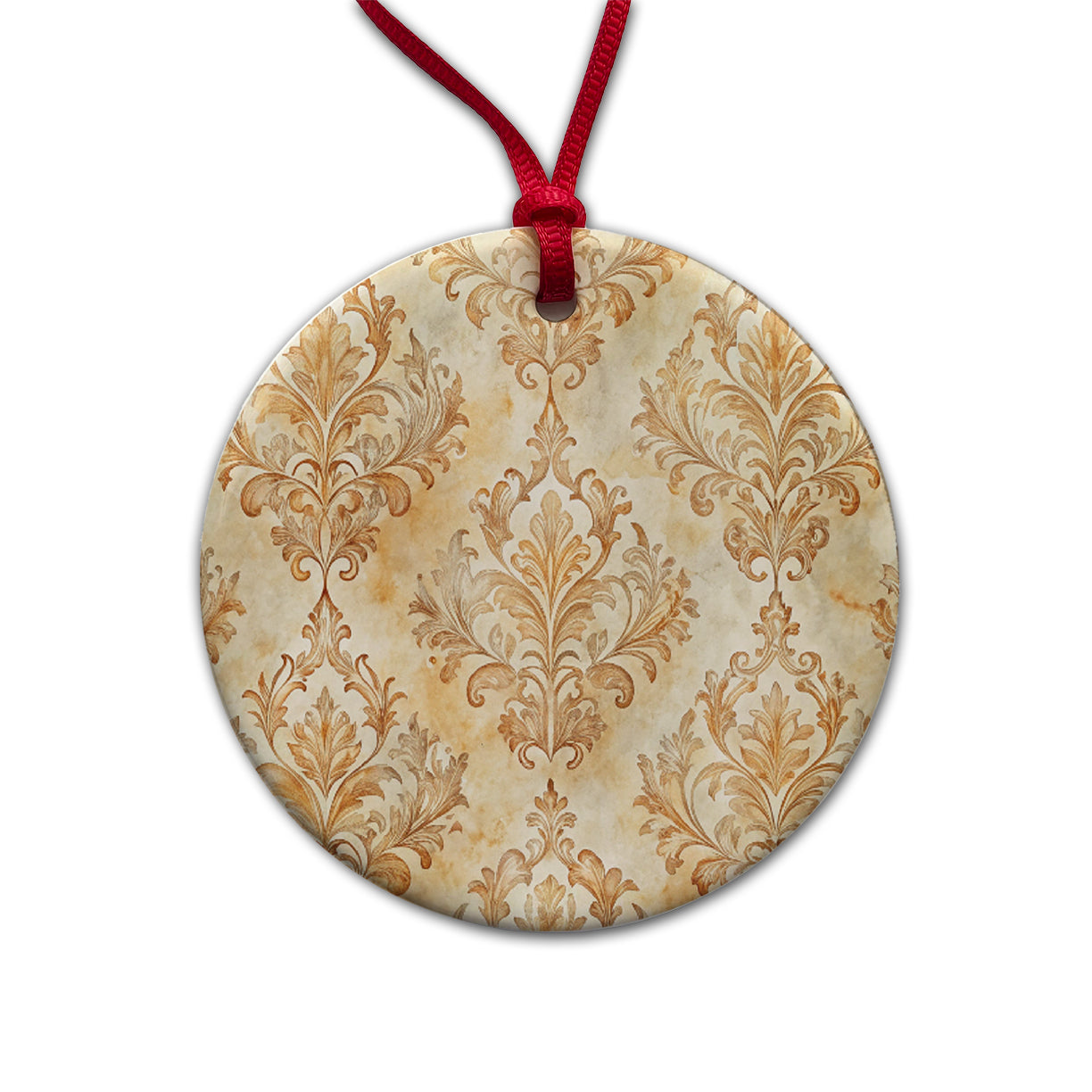 Elegant Wallpaper Round Ceramic Holiday Christmas Tree Ornament