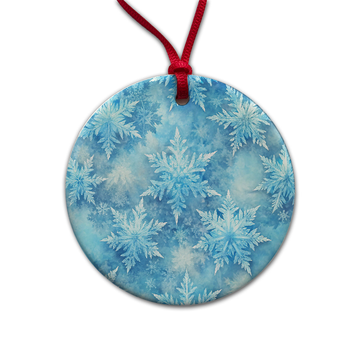 Ice Crystals Snowflakes Winter Beautiful Round Ceramic Holiday Christmas Tree Ornament