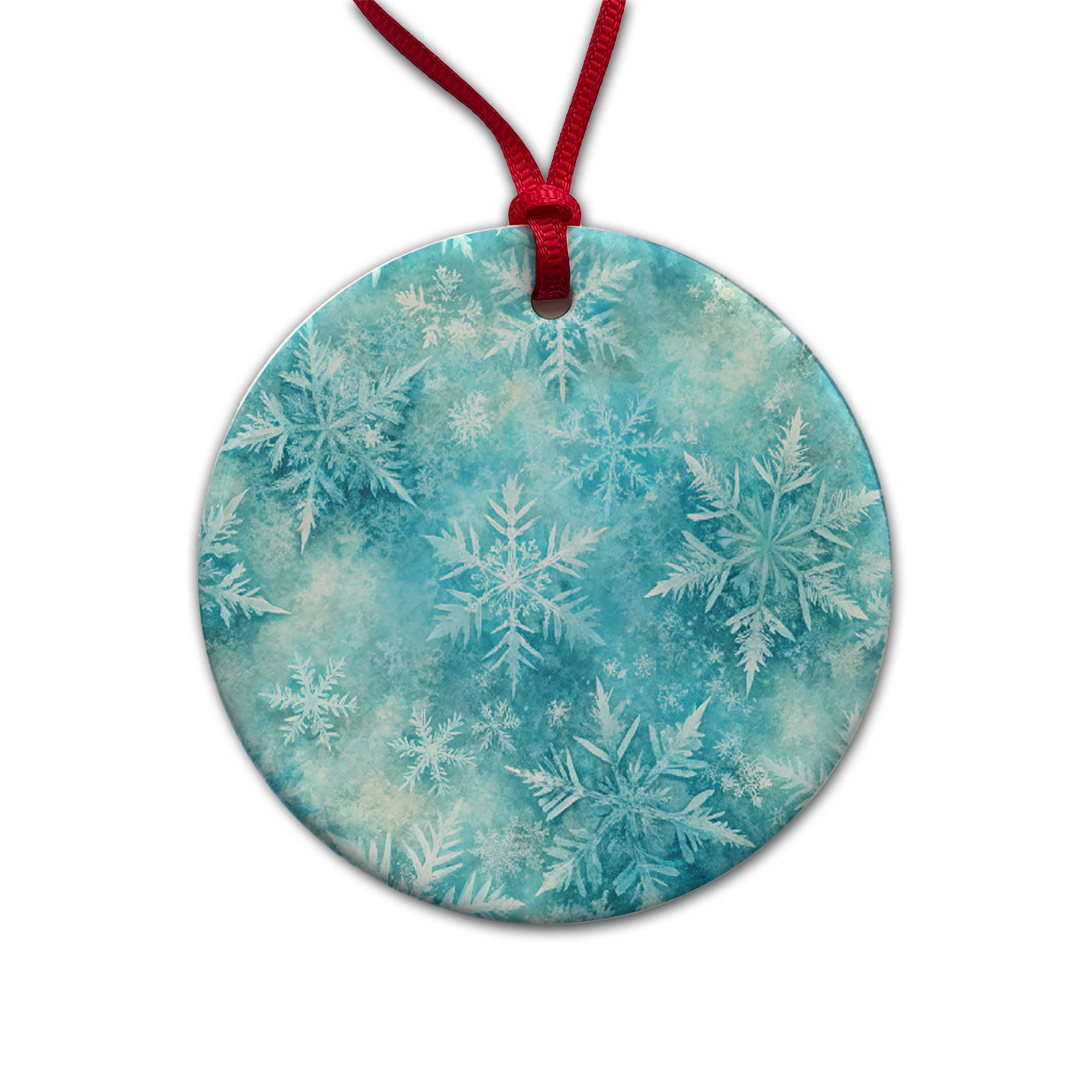 Ice Crystals Snowflakes Winter Round Ceramic Holiday Christmas Tree Ornament