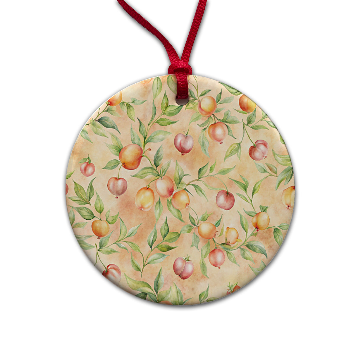 Peaches Beautiful Background Round Ceramic Holiday Christmas Tree Ornament